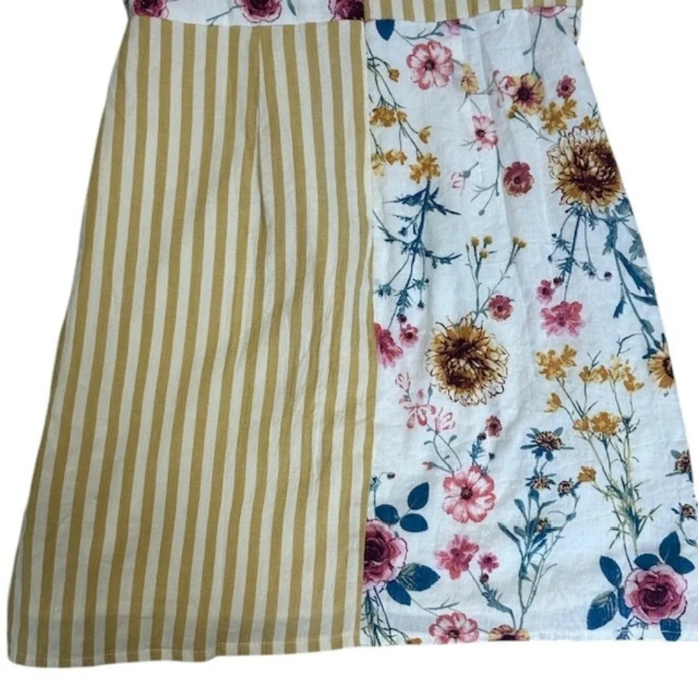 Entro Colorblock Floral Stripe‎ Mini Dress Button Front V Neck Short Sleeve Sz M